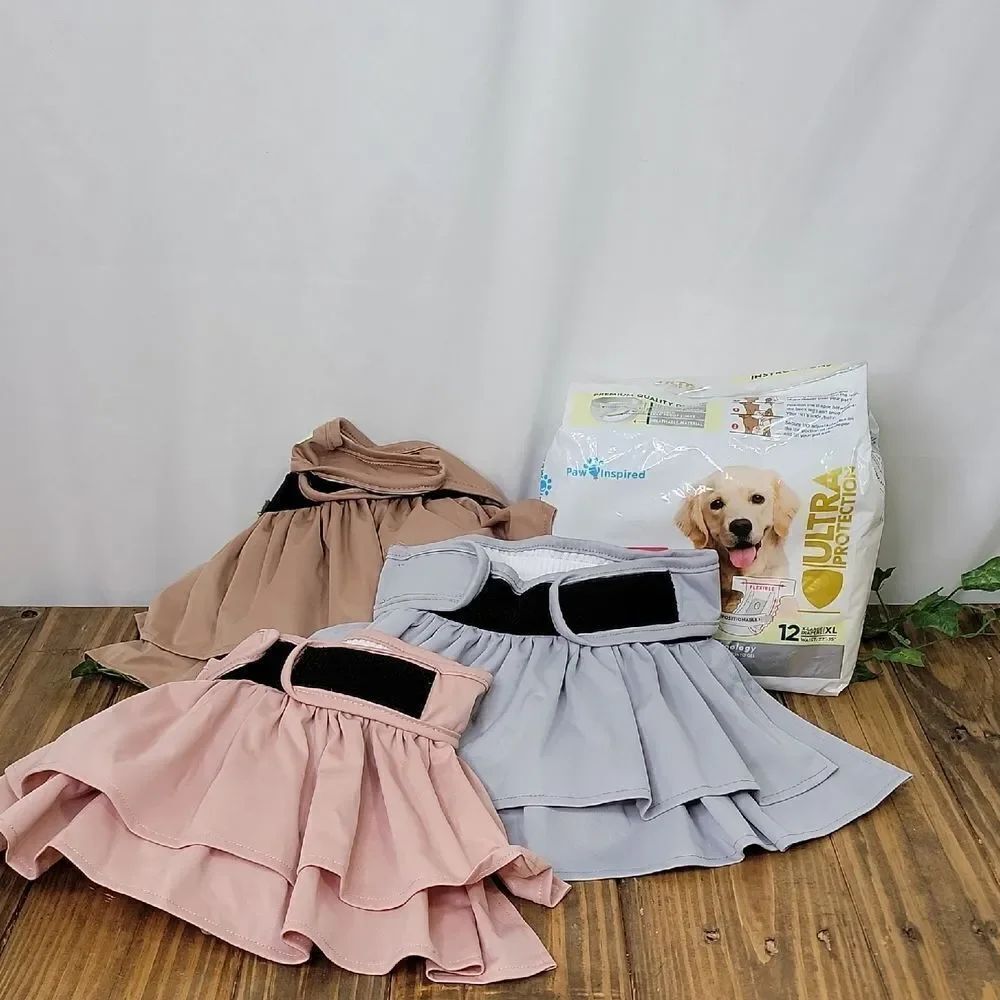 Wegreeco. Pet Skirts in Pink, Gray, and Brown. Size XL.